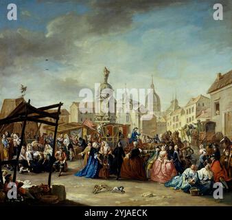 Manuel de la Cruz Vázquez / 'La Feria de Madrid en la plaza de la Cebada', 1770-1780, spanische Schule, Öl auf Leinwand, 84 cm x 94 cm, P00693. MUSEUM: MUSEO DEL PRADO, MADRID, SPANIEN. Stockfoto