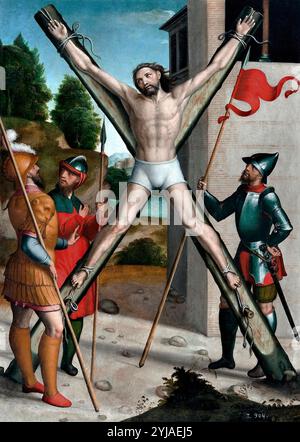 Juan Correa de Vivar / 'das Martyrium des Heiligen Andreas', 1540-1545, spanische Schule, Panel, 98,5 cm x 70,5 cm x 2 cm, P00674. MUSEUM: MUSEO DEL PRADO, MADRID, SPANIEN. Stockfoto