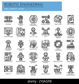 Robot Engineering , Thin Line und Pixel Perfect Icons Stock Vektor