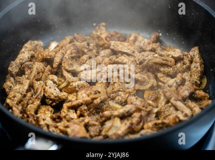 Gebratene Gyros mit hausgemachten Tzatziki und griechischen Gewürzen Stockfoto