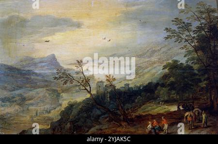 Jan Brueghel „el Viejo“; Joos de II Momper / „Landschaft“, 16. Jahrhundert, Flämische Schule, Öl auf Platte, 42 cm x 68 cm, P01591. MUSEUM: MUSEO DEL PRADO, MADRID, SPANIEN. Stockfoto