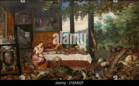 Pedro Pablo Rubens; Jan Brueghel „el Viejo“ / „Taste“, 1618, Flämische Schule, Öl auf Platte, 64 cm x 109 cm, P01397. MUSEUM: MUSEO DEL PRADO, MADRID, SPANIEN. Stockfoto