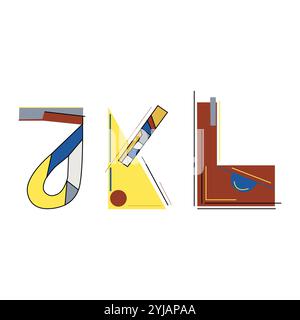 Buchstaben JKL im Kandinsky-Stil für Ihr Design, Vektorbild. Farbkombination klassischer Triade Stock Vektor