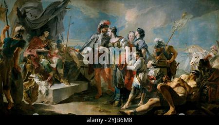 Giambattista Tiepolo / 'Königin Zenobia vor Kaiser Aurelianus', ca. 1717, italienische Schule, Öl auf Leinwand, 250 cm x 500 cm, P03243. MUSEUM: MUSEO DEL PRADO, MADRID, SPANIEN. Stockfoto