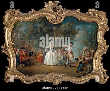 Charles Joseph Flipart / „Gathering in a Garden“, Mitte des 18. Jahrhunderts, Französische Schule, Öl auf Leinwand, 48 cm x 69 cm, P02477. MUSEUM: MUSEO DEL PRADO, MADRID, SPANIEN. Stockfoto
