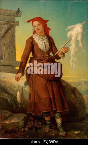 Valeriano Domínguez Bécquer / „der Spinner“, 1866, spanische Schule, Öl auf Platte, 65 cm x 41 cm, P04238. MUSEUM: MUSEO DEL PRADO, MADRID, SPANIEN. Stockfoto
