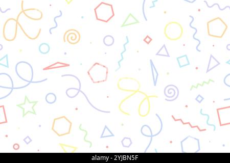 Unterhaltsames dynamisches, nahtloses geometrisches Muster. Die Linie ist von der Mode der 90er Jahre und dem funkigen Design der 80er Jahre inspiriert. Vektor süßer bunter Hintergrund. Stock Vektor