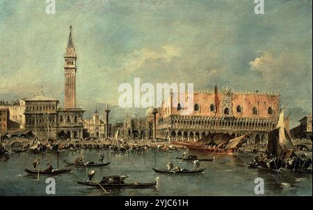 Venedig vom Canale Grande mit dem Herzogspalast, dem Markusplatz und dem Campanile. Museum: Gulbenkian Foundation, LISBOA, PORTUGAL. Autor: FRANCESCO GUARDI. Stockfoto