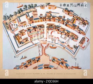 Die chinesische Fabrik Plan des niederländischen Fabrik Desima Insel, Nagasaki, Japan von Isaac Titsingh Abbildungen auf Japan 1822. Stockfoto