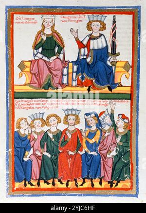 Manesse Codex (1305-40). Deutsche Manuskripte-die Aufführung der Troubadours. Museum: UNIVERSITÄTSBIBLIOTHEK Heidelberg, DEUTSCHLAND. Stockfoto