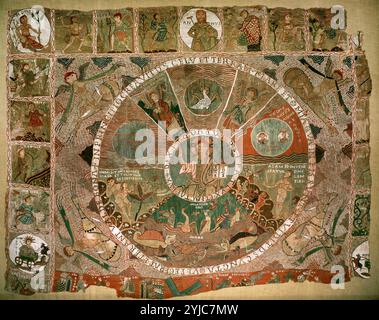 Wandteppich der Schöpfung. Kathedrale Von Girona. 12. Jahrhundert. MUSEUM: CATEDRAL DE GIRONA, GERONA, SPANIEN. Stockfoto