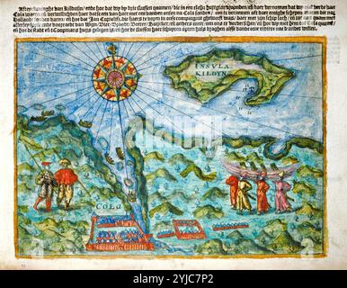 William Barenst letzte Reise 1596–, das Camp in Kola, wo die Expedition am 30.8,1596. Ankam. WILLEM BARENTS. Stockfoto