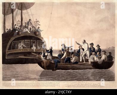 Lieutenant Bligh und Offiziere, die vom 4. April 1789 abgesetzt wurden. Aquatint. MUSEUM: NATIONAL MARITIME MUSEUM, GREENWICH, GROSSBRITANNIEN. Autor: ROBERT DODD. Stockfoto