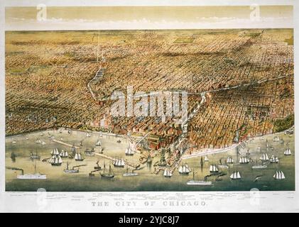 Birds Wye View of Chicago, 1892. Lithographie. Museum: Marinemuseum, Genova, ITALIA. Autor: Currier und Ives. Stockfoto