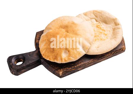 Ein Stapel Pita-Brote isoliert auf weißem Hintergrund. Draufsicht. Stockfoto