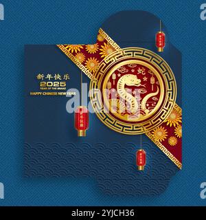 Chinesisches Neujahr 2025 Glückliches rotes Umschlag Geldtasche auf farbigem Hintergrund für das Jahr der Schlange (Übersetzung : Happy Chinese New Year 2025, Year o Stock Vektor