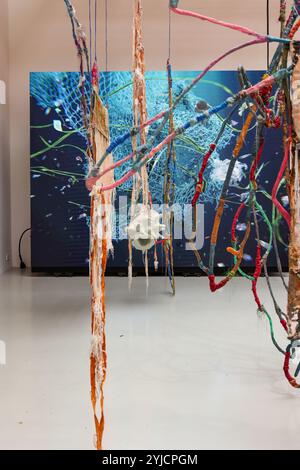 Venedig, Italien - 7. Mai 2024: Ausländer überall 60. Venedig Kunstbiennale in Venedig. Bild- und Toninstallation von Julien Creuzet inspiriert von Cari Stockfoto