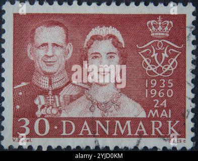 König Friedrich IX. Und Königin Ingrid von Dänemark. Porträt auf einer dänischen Briefmarke Stockfoto