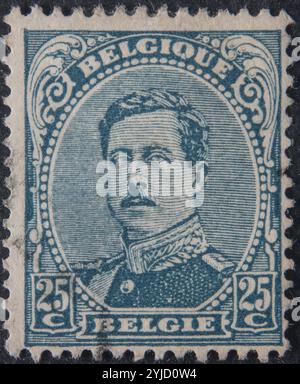 Albrecht I. (1875–1934) war von 1909 bis 1934 König von Belgien. Porträt in belgischer Briefmarke Stockfoto