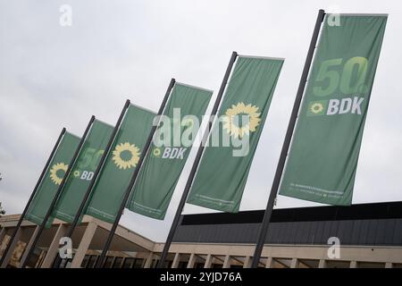 Wiesbaden, Deutschland. November 2024. Im Rhein-Main-Congress-Centrum sind Vorbereitungen vor Beginn der 50. Ordentlichen Bundesdelegiertenkonferenz der Allianz 90/die Grünen im Gange. Quelle: Boris Roessler/dpa/Alamy Live News Stockfoto
