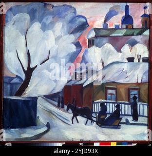 Winter in Moskau. Museum: Regionales Kunstmuseum, Simbirsk. Autorin: Natalia Sergeevna Goncharova. Copyright: Dieses Bildmaterial ist nicht gemeinfreie Inhalte. Es liegt in Ihrer Verantwortung, vor der Veröffentlichung alle erforderlichen Genehmigungen Dritter vom Urheberrechtler in Ihrem Land einzuholen. Stockfoto