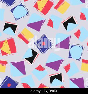 Abstrakter handgezeichneter Hintergrund. Farbenfrohe geometrische Muster mit Formen und Schattierungen bilden eine lebendige visuelle Komposition. Skizzierte Quadrate und Stock Vektor