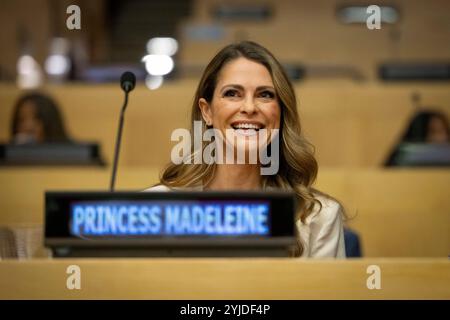 New York, USA. November 2024. New York NY USA 2024-11-14H.R.H. Prinzessin Madeleine von Schweden nimmt an der hochrangigen Veranstaltung „From Commitment to Action: Profilierung Sustainable Action to End Violence Against Children“ in der ECOSOC-Kammer im Hauptquartier der Vereinten Nationen am 14. November 2024 in New York Teil. Foto Pontus Höök/TT kod 70250 Credit: TT News Agency/Alamy Live News Stockfoto