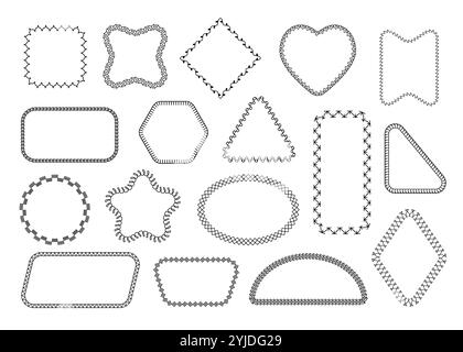 Rahmenform zusammenfügen. Stickerei- und Nähdekorationselemente, Kreuzstich aus Vintage-Handarbeit und Deckenstich. Vektor-isolierter Satz Stock Vektor