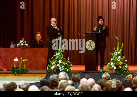 Johnny Marr hielt einen Vortrag an der Salford University als Gastprofessor für Musik am 4. November 2008 in Salford, Greater Manchester, England, Vereinigtes Königreich. Stockfoto