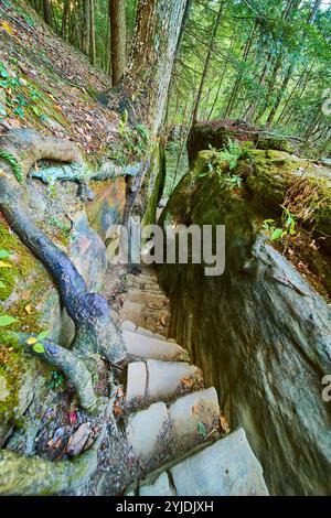Cantwell Cliffs Steintreppenbewegung in den Wald Stockfoto