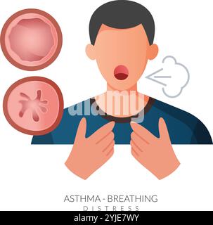 Asthma – Kurzatmigkeit, Keuchen und Husten – Stock Illustration als EPS 10 File Stock Vektor