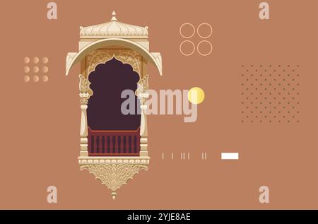 CityWalk – traditionelles Rajasthani-Fenster – Stock-Illustration als EPS 10-Datei Stock Vektor