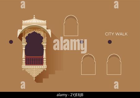 CityWalk – traditionelles Rajasthani-Fenster – Stock-Illustration als EPS 10-Datei Stock Vektor