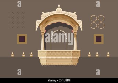 Traditionelles Rajasthani-Fenster - kompliziertes Gitterwerk - Stock-Illustration als EPS 10-Datei Stock Vektor