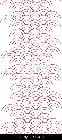 Vertikales nahtloses Randmuster mit chinesischem Meerwasserelement. Schwarzweiß-Rot-Druck. Einfacher geometrischer Hintergrund. Vektorgrafik. Stock Vektor