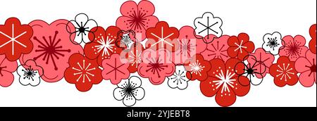 Blühende Sakura-, Kirsch- oder Apfelknospen und Blumen nahtloser Rand, Muster. Frühlingsblüten, Frühling Vektor Grafik Clipart. Isoliert von Hand gezogen Stock Vektor