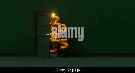 Eingang zur Feier: 2025 Ballons. 3D-Abbildung Stockfoto