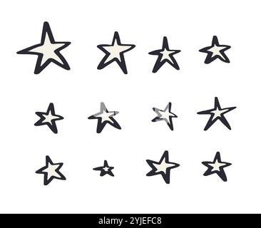 Handgezeichneter Inky Doodle monochrome Sterne Set Stock Vektor
