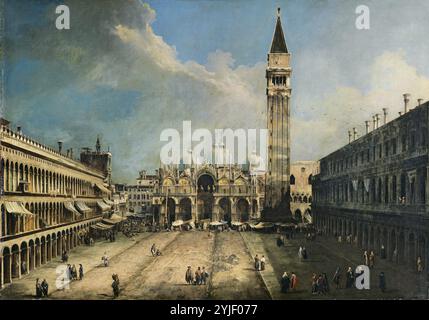 Titel: Piazza San Marco in Venedig Künstler: Canaletto (Giovanni Antonio Canal) Jahr: Ca. 1723 - 1724 Medium: Öl auf Leinwand Abmessungen: 141,5 x 204,5 cm Ort: Museo Nacional Thyssen-Bornemisza Stockfoto