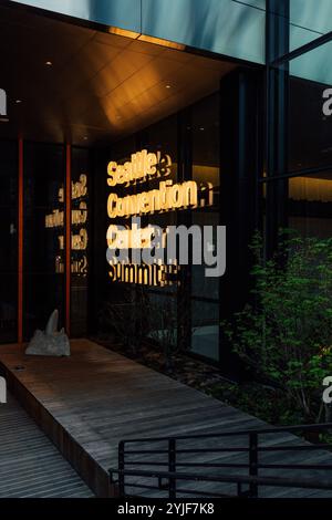 Schild zum Seattle Convention Center Summit Stockfoto