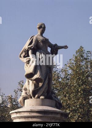 ESTATUA DE BARBARA DE BRAGANZA REALIZADA EN 1882. Autor: Mariano BENLLIURE. Ort: PLAZA DE PARIS. MADRID. Spanien. BARBARA VON PORTUGAL. FERNANDO VI ESPOSA. Stockfoto