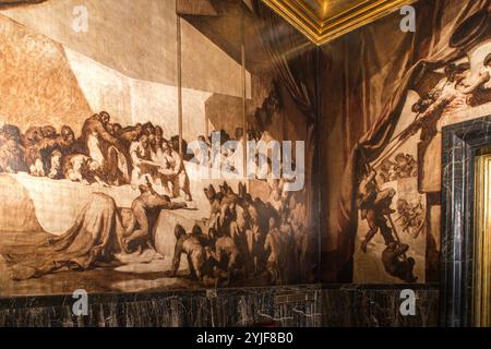 Josep Maria Sert/Gemälde der Halle der Chroniken, Rathaus von Barcelona. Stockfoto