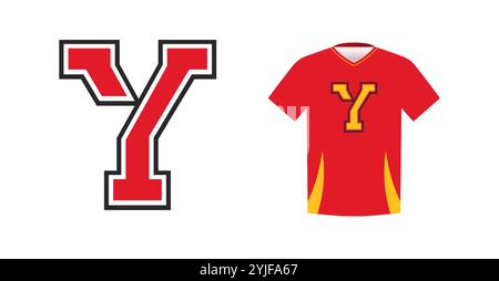 Auffälliger Buchstabe Y für Sporttrikot, College- oder Schultrikot. Identität des Sportteams, Warenzeichen, Nationalliga-Wettkampfbekleidung Stock Vektor