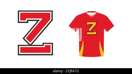 Auffälliger Buchstabe Z für Sporttrikot, College- oder Schultrikot. Identität des Sportteams, Warenzeichen, Nationalliga-Wettkampfbekleidung Stock Vektor