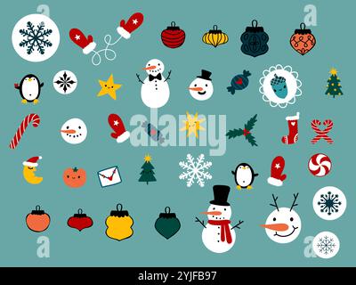 Winterset Schneemannmuster für Stoffe und Textilien und Verpackungen und Geschenke und Karten und Bettwäsche sowie Kinder und Geschenkpapier Stockfoto