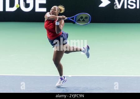 November 2024; Palacio de Deportes Jose Maria Martin Carpena Arena, Malaga, Spanien; Billie Jean King Cup Finals, Tag 2; Taylor Townsend (USA) Stockfoto