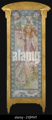 Maude Adams (1872–1953) als Joan of Arc. Künstler: Alphonse Mucha (Tschechisch, Ivancice 1860-1939 Prag). Abmessungen: 82 1/4 x 30 Zoll (208,9 x 76,2 cm). Datum: 1909. Mucha wurde in der heutigen Tschechischen Republik geboren und wurde als Theaterplakatdesigner und kommerzieller Illustrator in Paris berühmt. Ab 1904 unternahm er mehrere Arbeitsreisen in die USA. Mucha malte dieses Porträt von Maude Adams als Joan of Arc, um am 22. Juni 1909 eine Galaaufführung von Friedrich Schillers The Maid of Orleans im Harvard University Stadium zu fördern Stockfoto