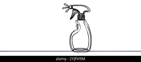 Spendervektor für Reinigungsmittelsprühflasche. Abbildung einer durchgehenden Zeichnung mit einer Linie. Symbol für handgezeichnete lineare Silhouette. Reinigungsprodukt, Chemiehaus Stock Vektor