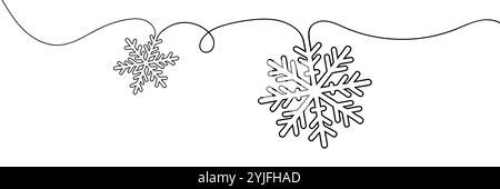 Schneeflockenrand durchgehende Einzelzeilenzeichnung, Schneeflockenrand Einzelzeilenzeichnung mit Kopierraum, Weihnachtsdekoration. Durchgehend eine Linie Stock Vektor