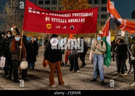 Paris, Frankreich. November 2024. Pro-palästinensische Proteste am Place du Front Populaire gegen das Fußballspiel der UEFA Nations League zwischen Frankreich und Israel im Stade de France, Credit: Fabienne Koch/Alamy Live News Stockfoto